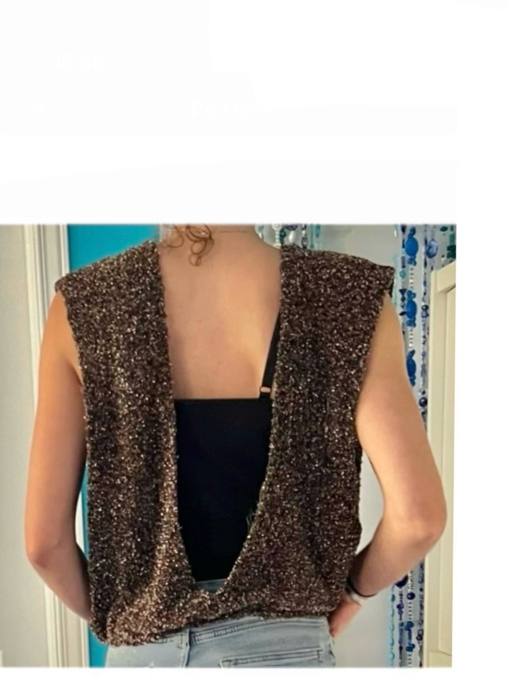 Vintage Quebec designed metallic crop top | dual front ↔ back look: crew ↔ deep